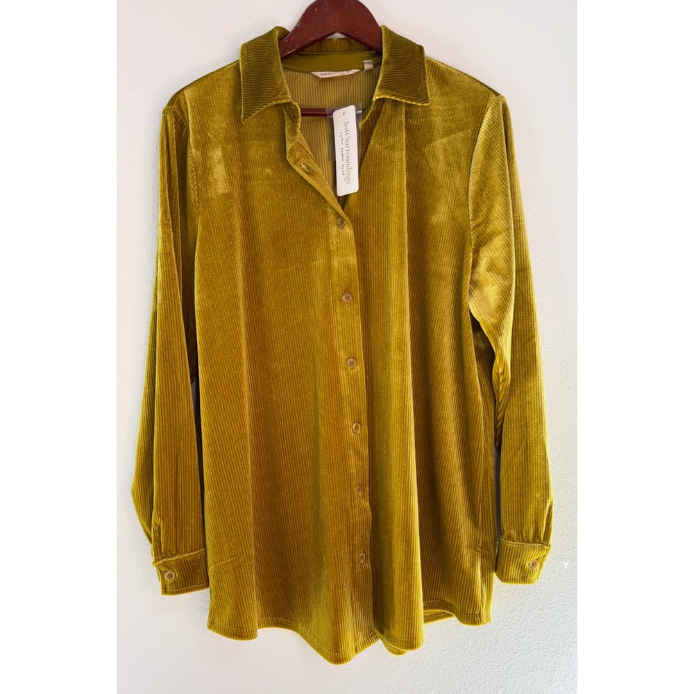 Soft Surroundings Mustard Yellow Velvet Corduroy Boyfriend Tunic Top Boho NWT L